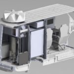 Computergeneriertes Modell eines Mercedes Sprinter mit Innenausbau für zwei Arbeitsplätze