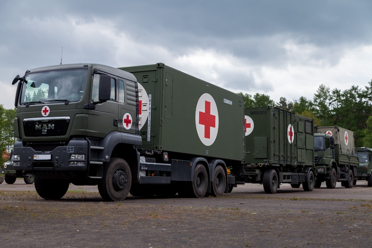 MUNSTER / GERMANY - MAY 2012: german rescue center system on trucks stands on plate on may 2012 in munster, germany.